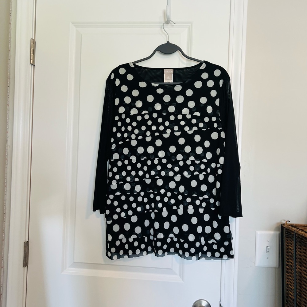 Chico’s Polka Dot Double-Lined Mesh Blouse